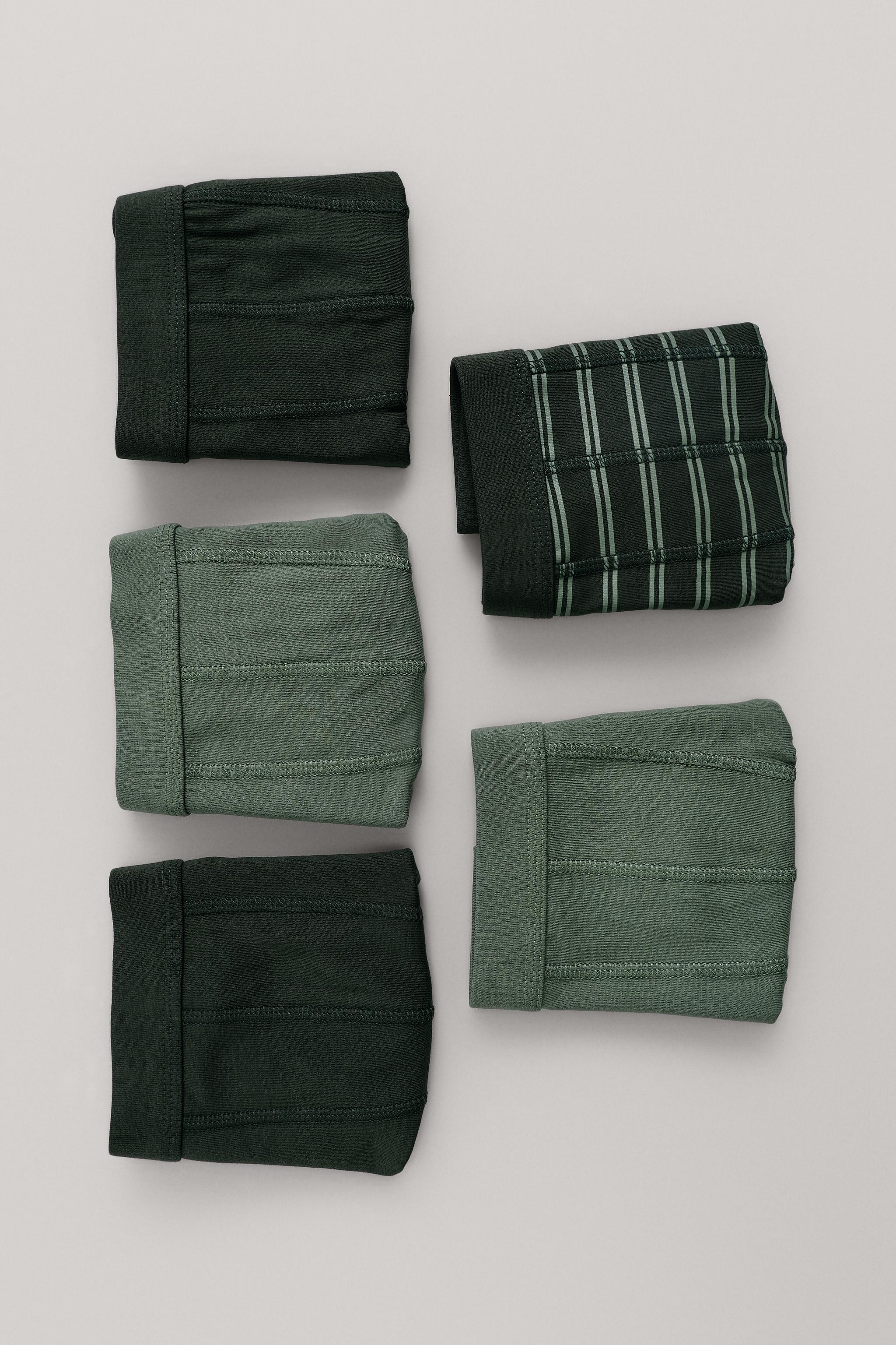KIDS 6-14 YEARS: PACK OF FIVE STRIPED AND SOLID BOXER BRIEFS — Green