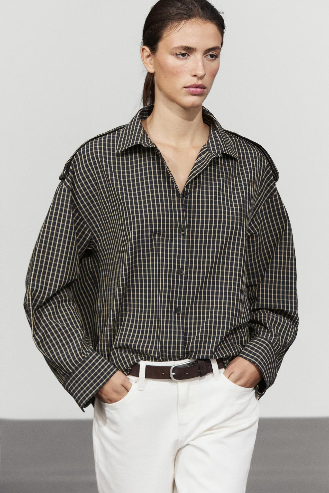 100% cotton check shirt with shoulder detail — Blue