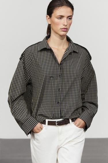 100% cotton check shirt with shoulder detail — Blue 2