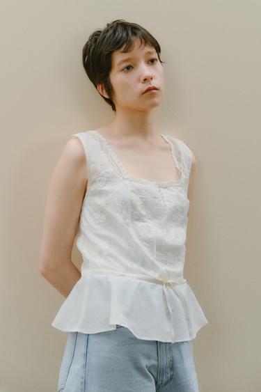 ZW 컬렉션 란제리 스타일 레이스 탑 - Zara 크림