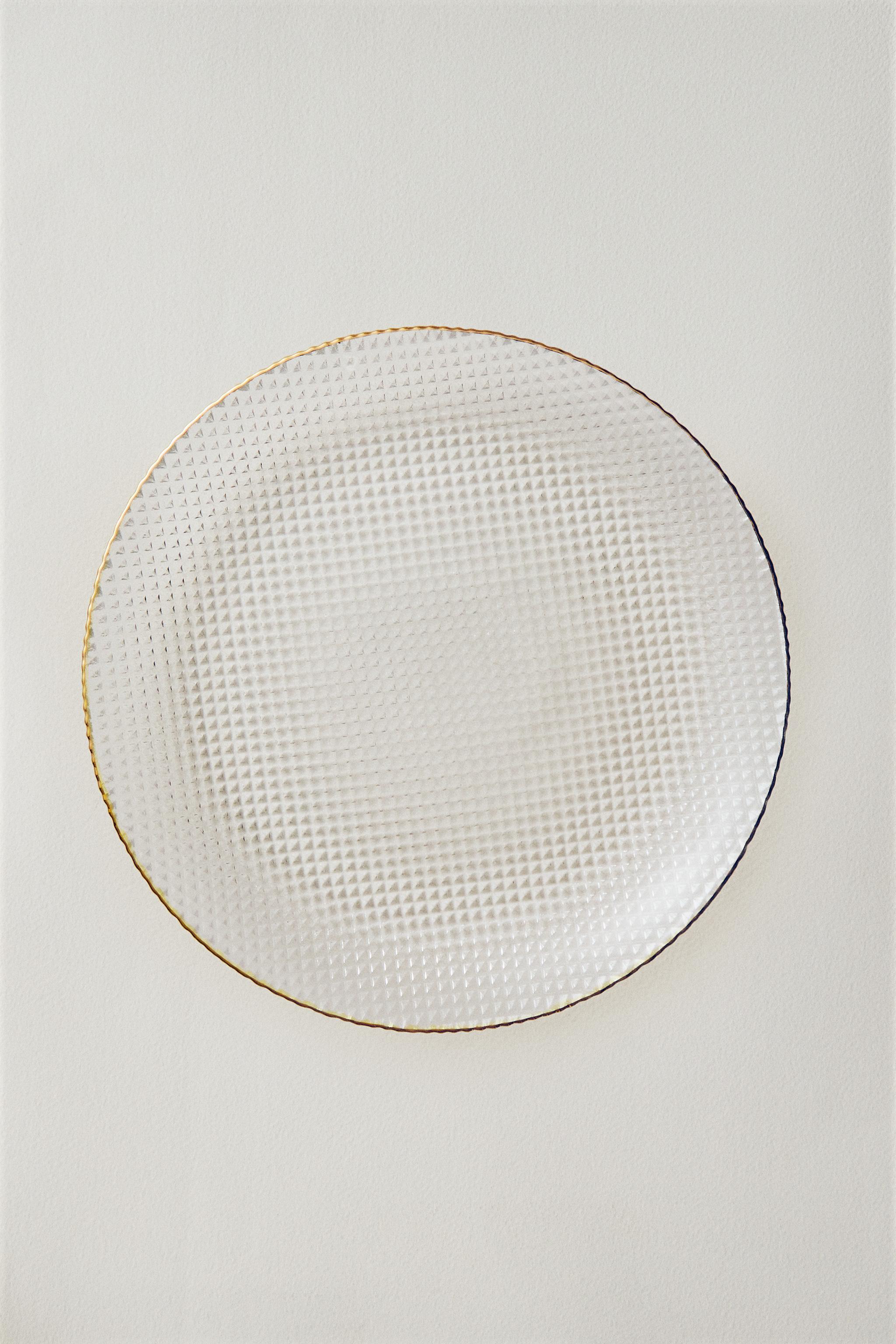 GLASS DESSERT PLATE WITH RELIEF AND RIM