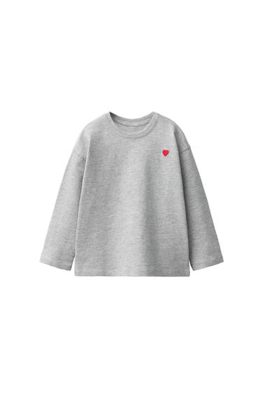 EMBROIDERED HEART T-SHIRT - Grey marl de Zara