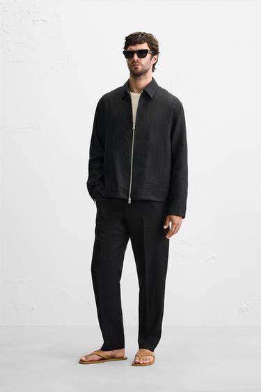 100% LINEN OVERSHIRT - Black by Zara - Image 0