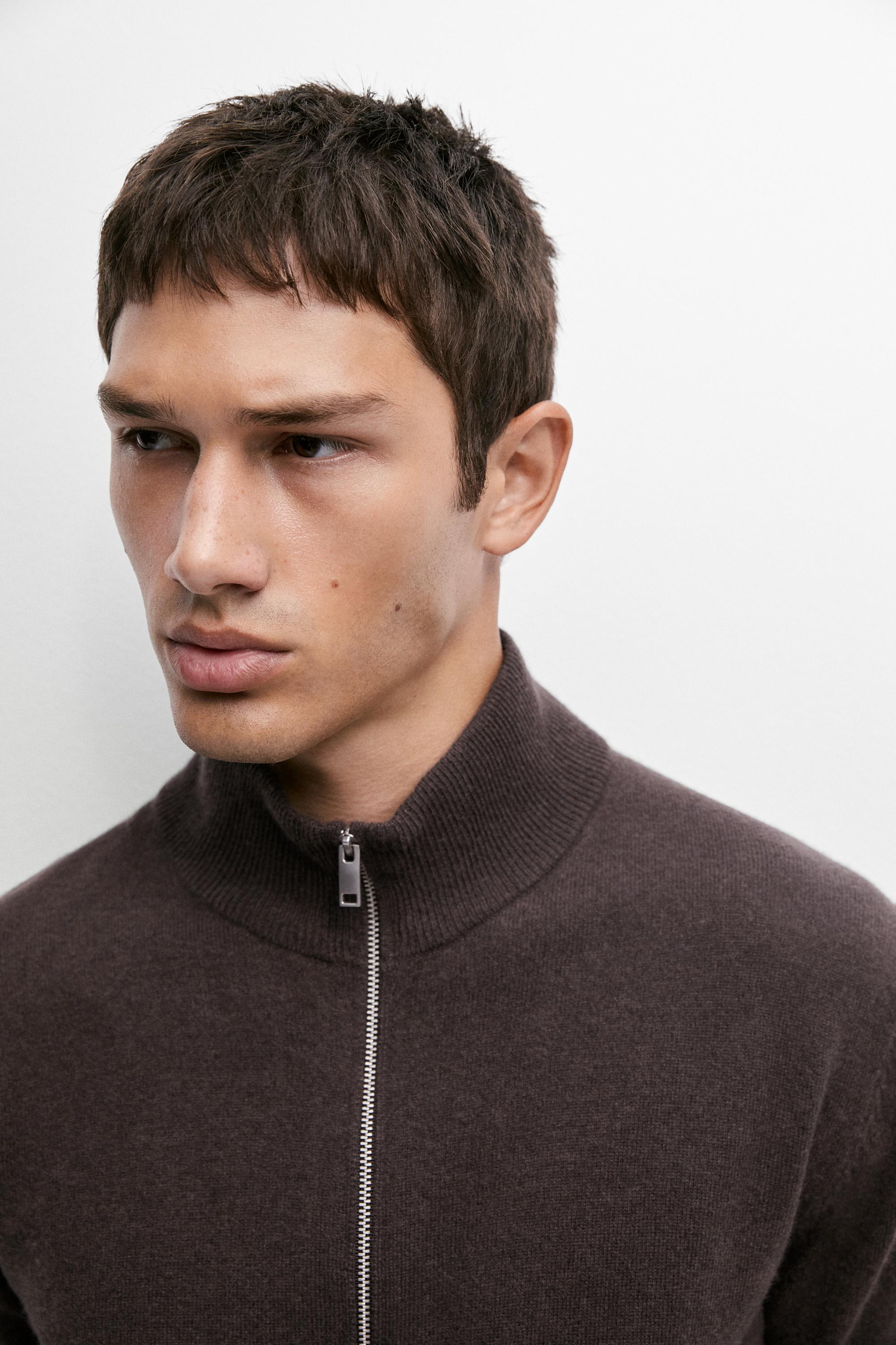 Wool blend zip-detail cardigan