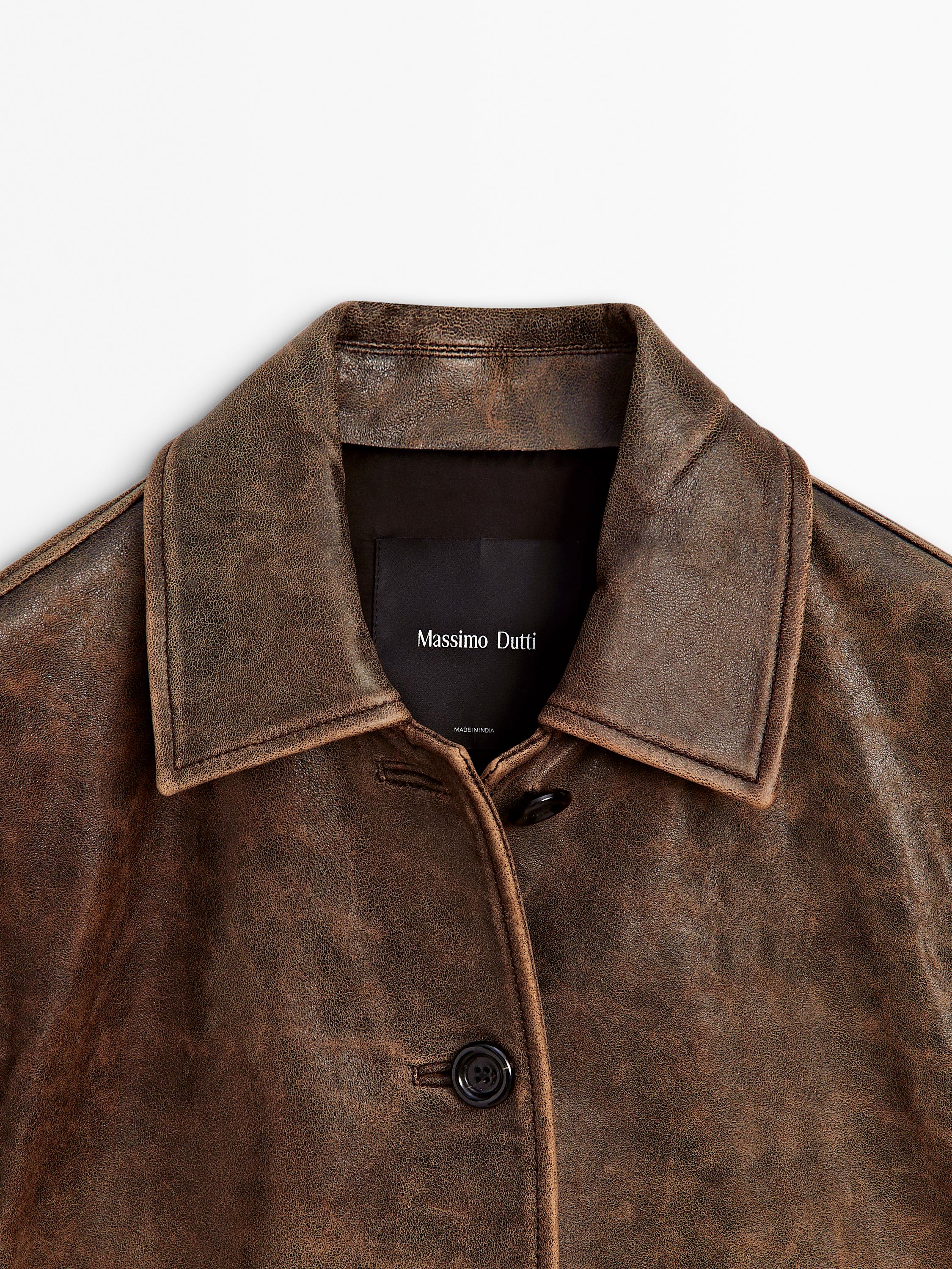Veste courte effet usé en cuir nappa