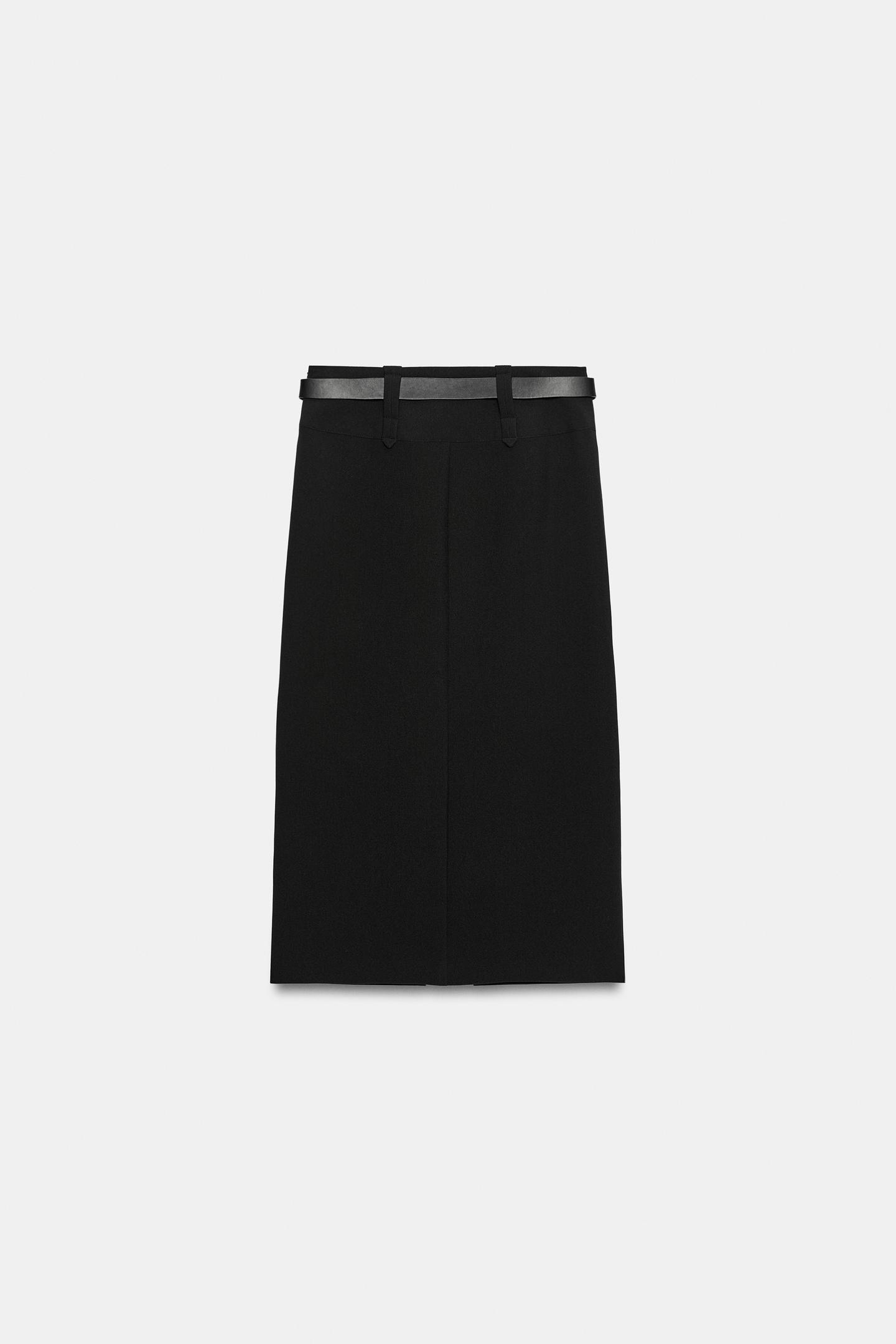 Женская юбка Zara Belted MIDI, цвет: Чёрный — фото 9