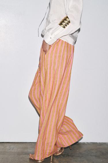 STRIPED LINEN BLEND TROUSERS ZW COLLECTION - striped by Zara - Image 3