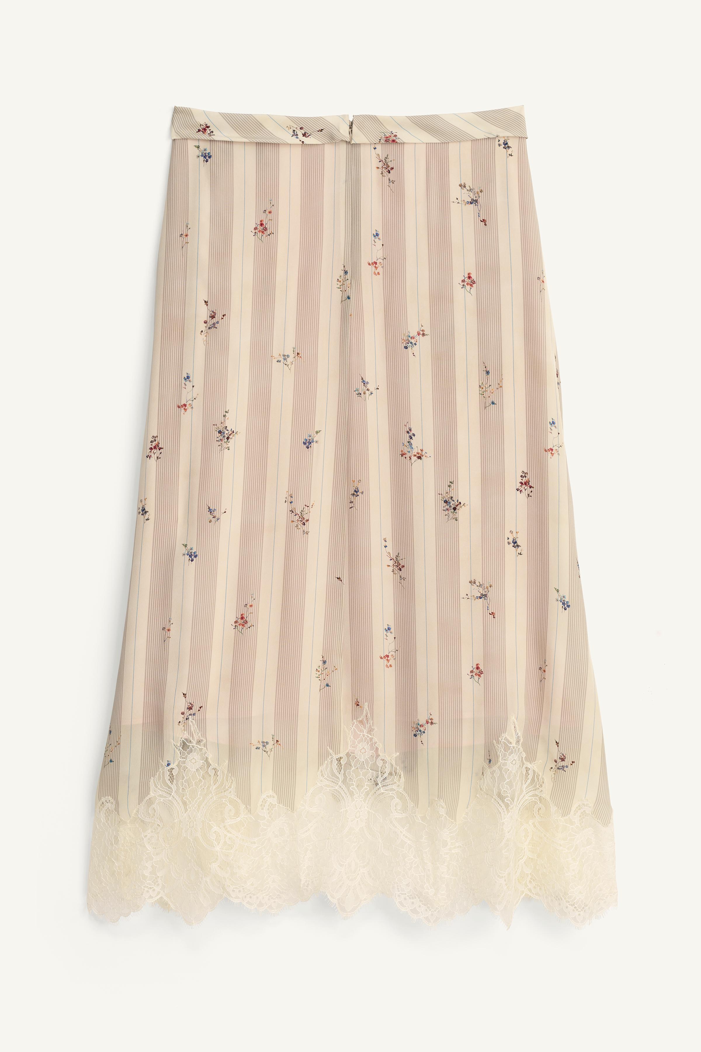 LIMITED EDITION レースフラワー柄スカート - プリント地 | ZARA Japan