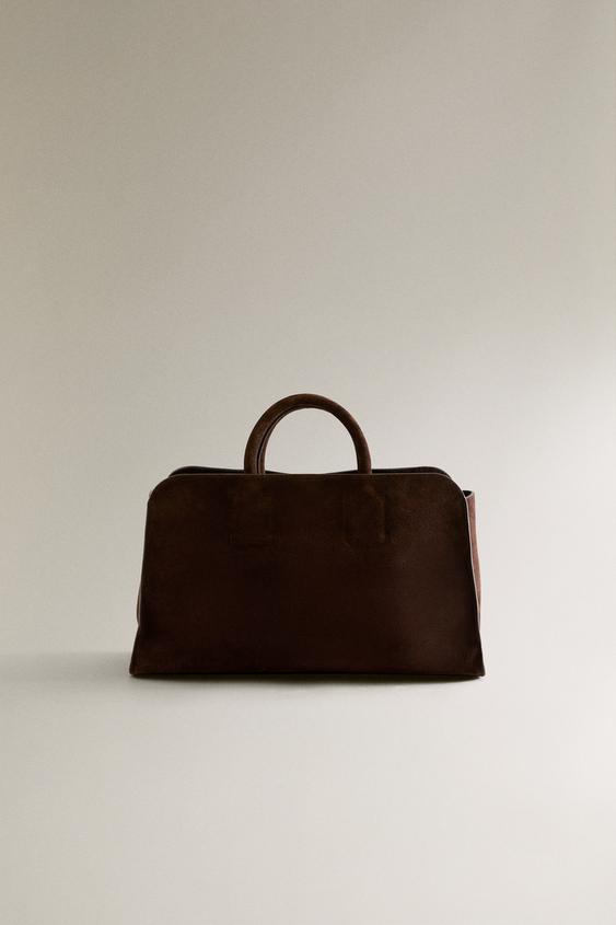 BOLSO TOTE PIEL SERRAJE MINI - Marrón de Zara - Imagen 0