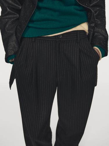 Zara Pinstripe wide-leg trousers - Black