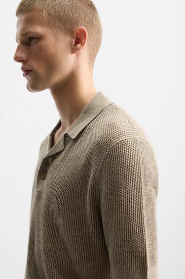 TEXTURED KNIT POLO SHIRT - Beige by Zara - Image 4