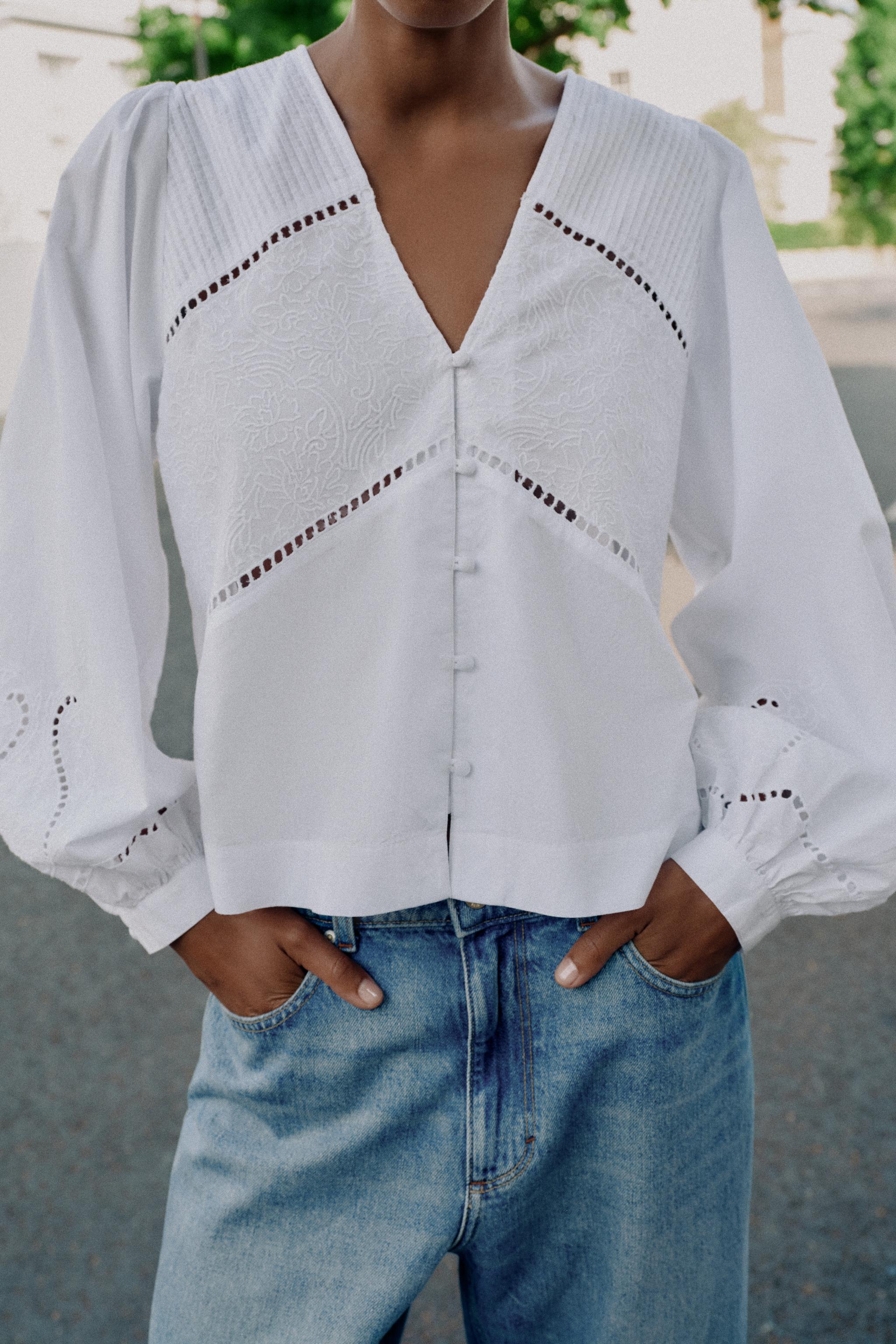 Zara İşlemeli Poplin Bluz görsel 7