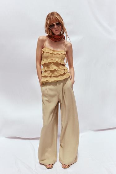 Zara POINTELLE KNIT TOP - Ocher - Image 0