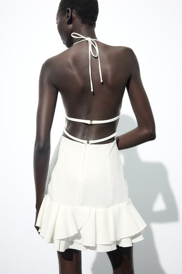 ROBE MINI HALTER À VOLANTS - Écru de Zara - Image 4