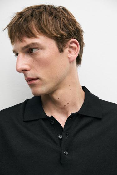 Zara Wool blend knit polo shirt - Black