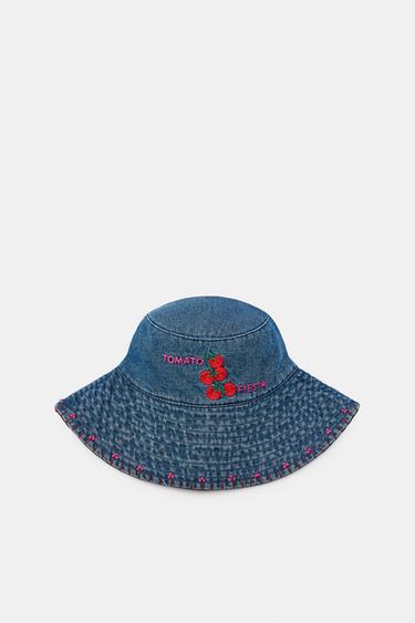 EMBROIDERED TOMATO DENIM BUCKET HAT - Blue by Zara