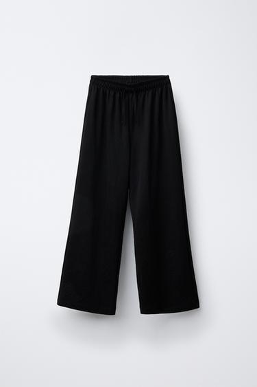Zara FLOWY WIDE LEG PANTS - Black