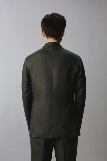 VESTE DE COSTUME À BOUTONNAGE CROISÉ 100% LIN - Kaki de Zara - Image 2