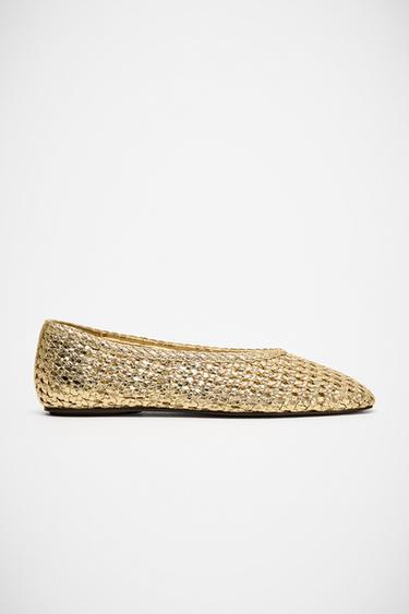 METALLIC BRAIDED EFFECT BALLET FLATS - Gold by Zara