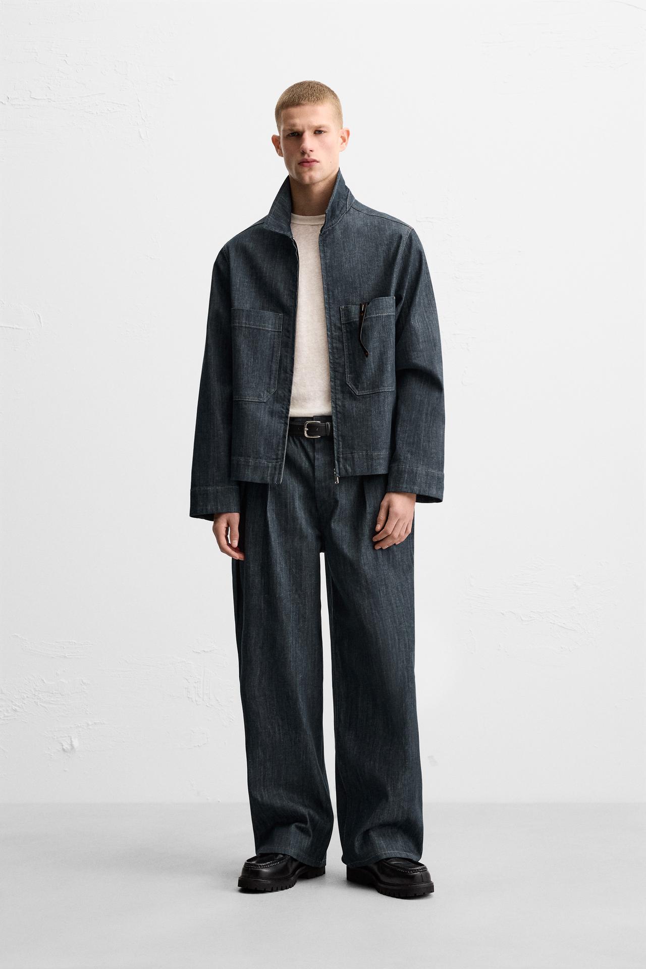 Zara PLEATED WIDE LEG JEANS - Indigo
