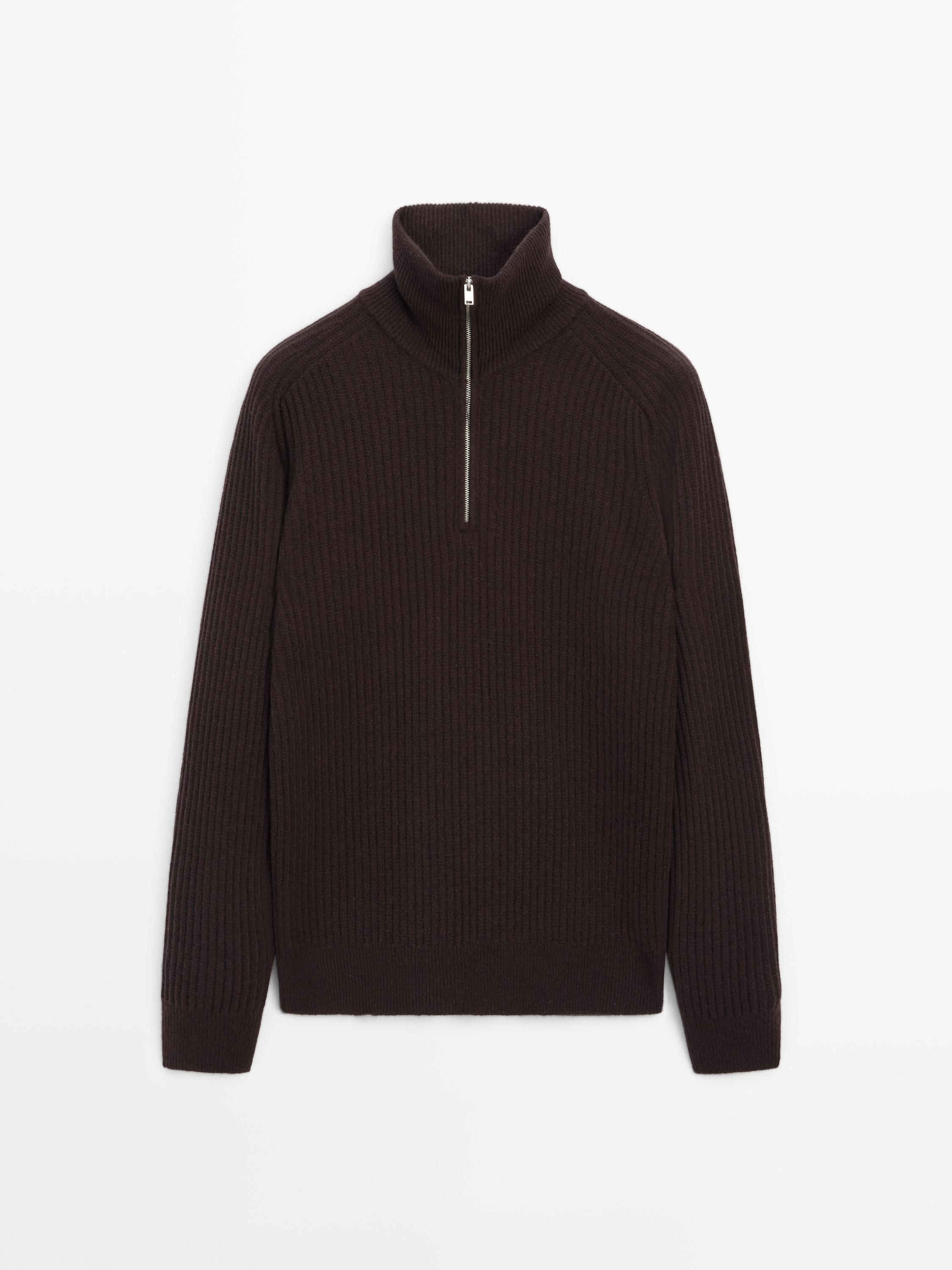 Wool blend high neck quarter-zip sweater