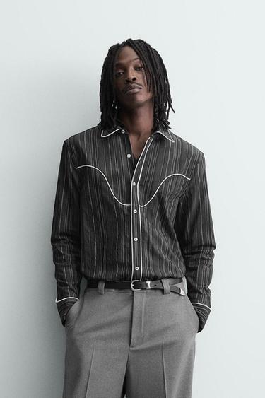 WESTERN SHIRT WITH PIPING - Grey by Zara