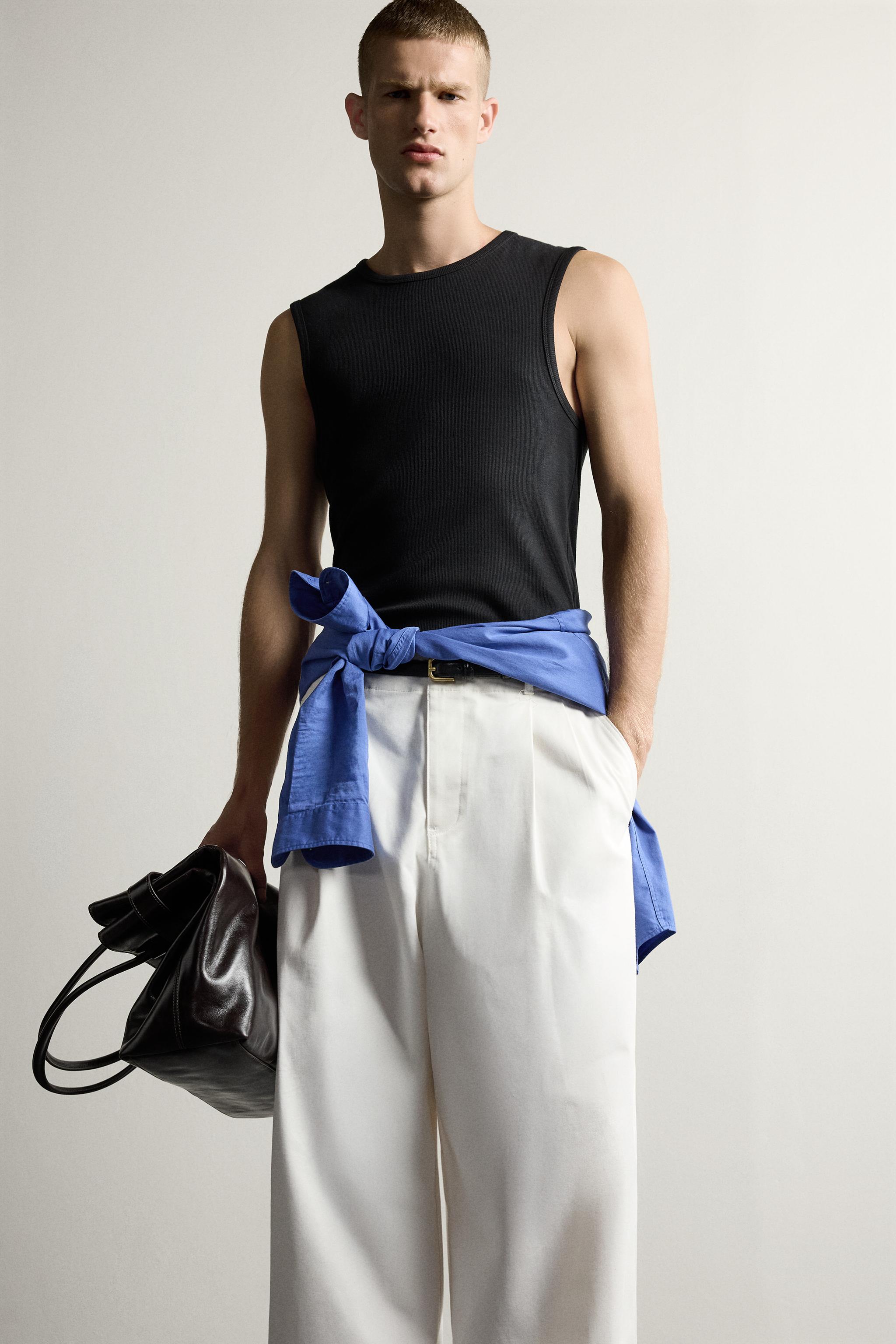 Мужские топы Zara HIGH NECK RIBBED TANK TOP — фото 6