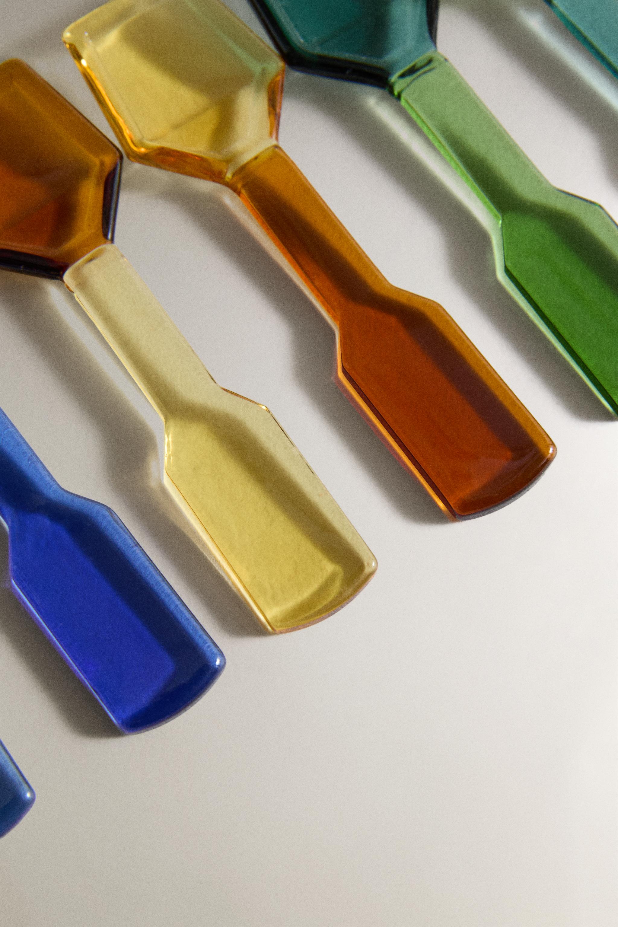 MULTICOLOURED BOROSILICATE GLASS ICE CREAM SPOON PACK (PACK OF 6)