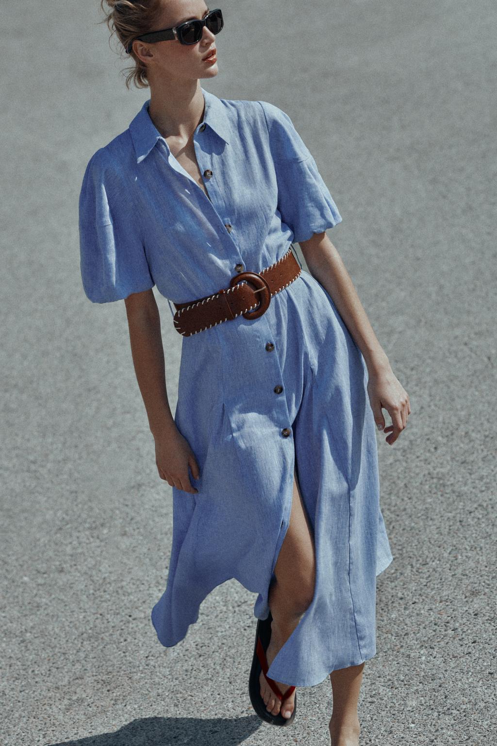 BELTED LINEN MIDI DRESS - image 2