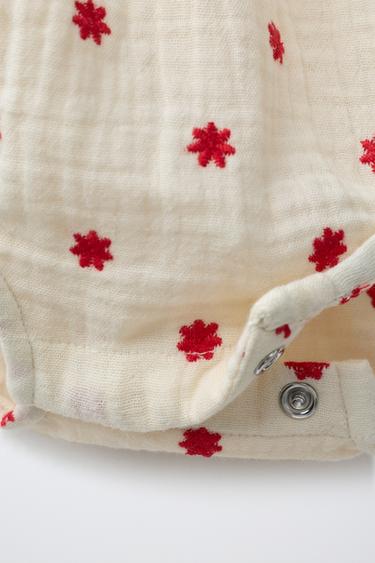 BODY BRODERIE FLEURS - Écru / Rouge de Zara - Image 3