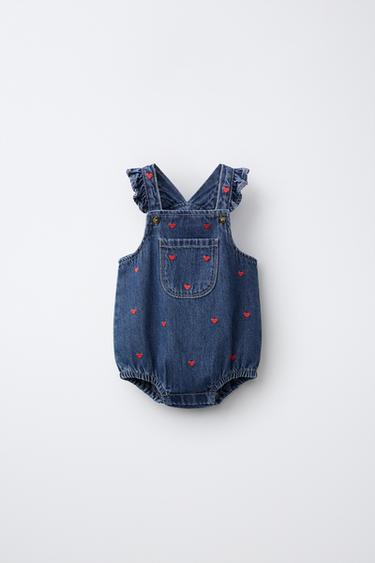 PELELE DENIM CORAZONES BORDADOS - Azul medio de Zara