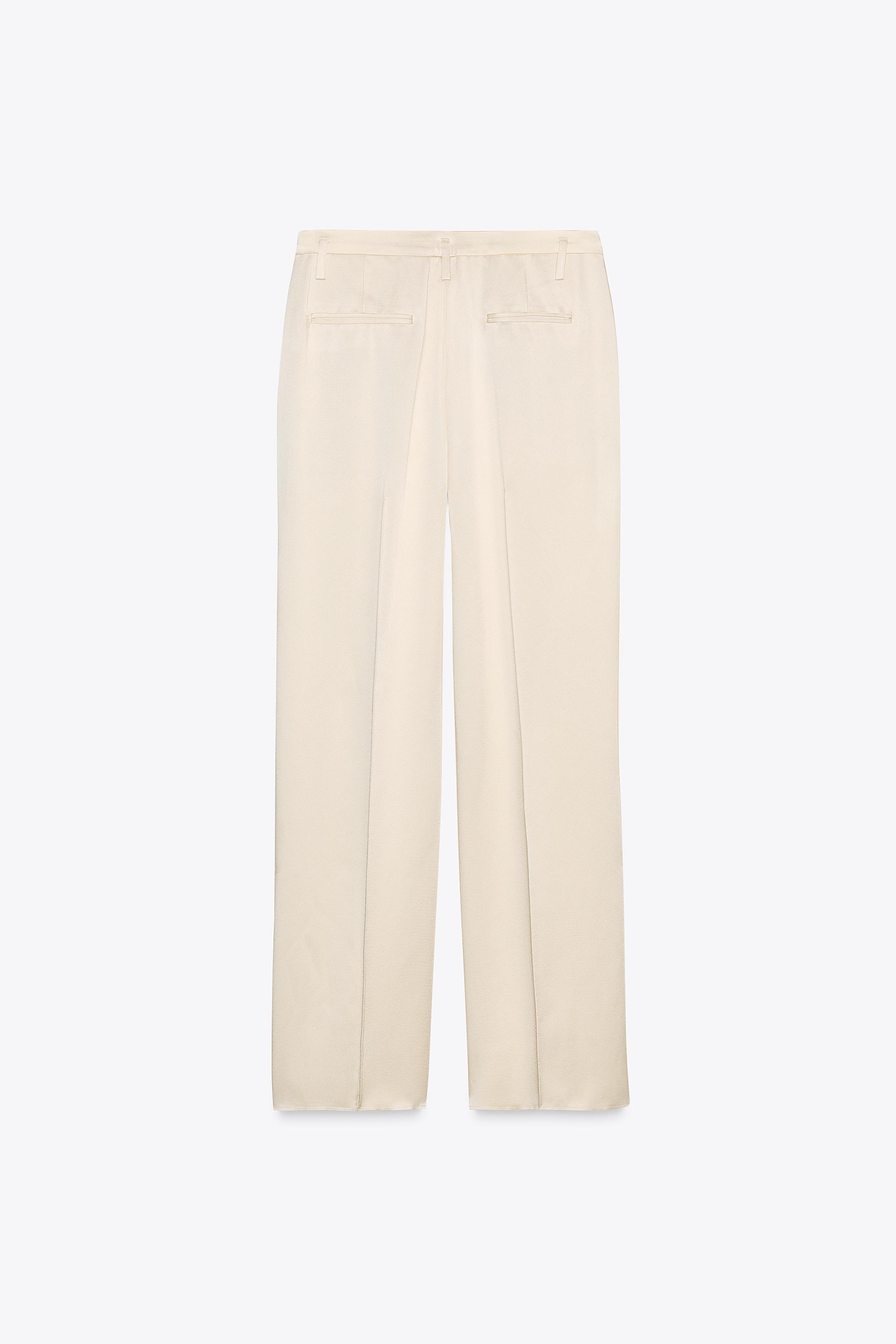 ZW COLLECTION SATIN PANTS WITH VENTS - Ivory | ZARA United