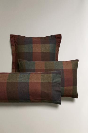 Zara CHECK FLANNEL PILLOWCASE - Green - Image 0