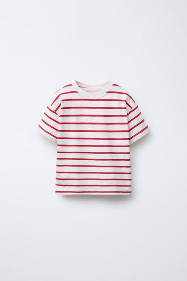 Zara STRIPED T-SHIRT - Red