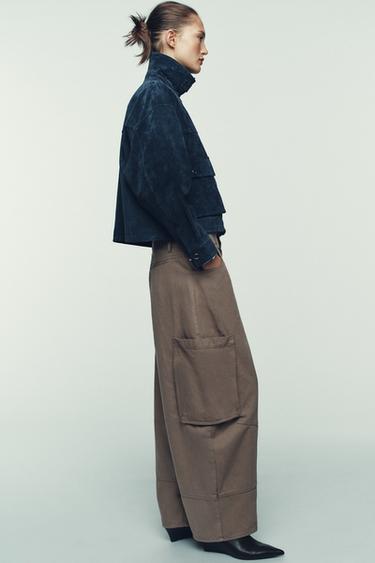 100% LEATHER BOMBER JACKET - Navy blue by Zara - Image 2