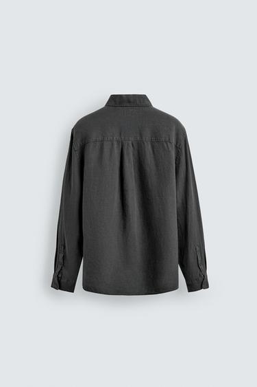 Zara REGULAR FIT 100% LINEN SHIRT - Anthracite grey