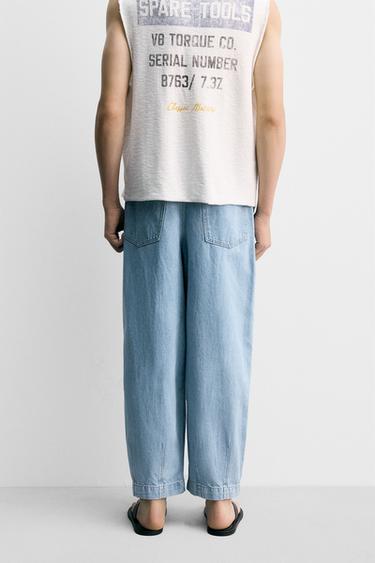 PANTALON DENIM CHINO COUPE AMPLE À PLIS - Bleu clair de Zara - Image 2