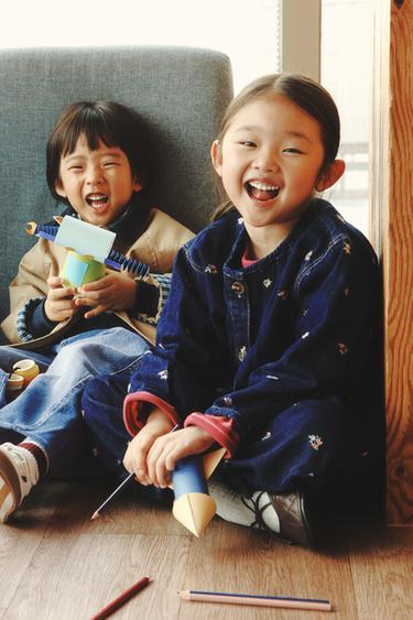 플라워 자수 데님 재킷 - Zara 블루