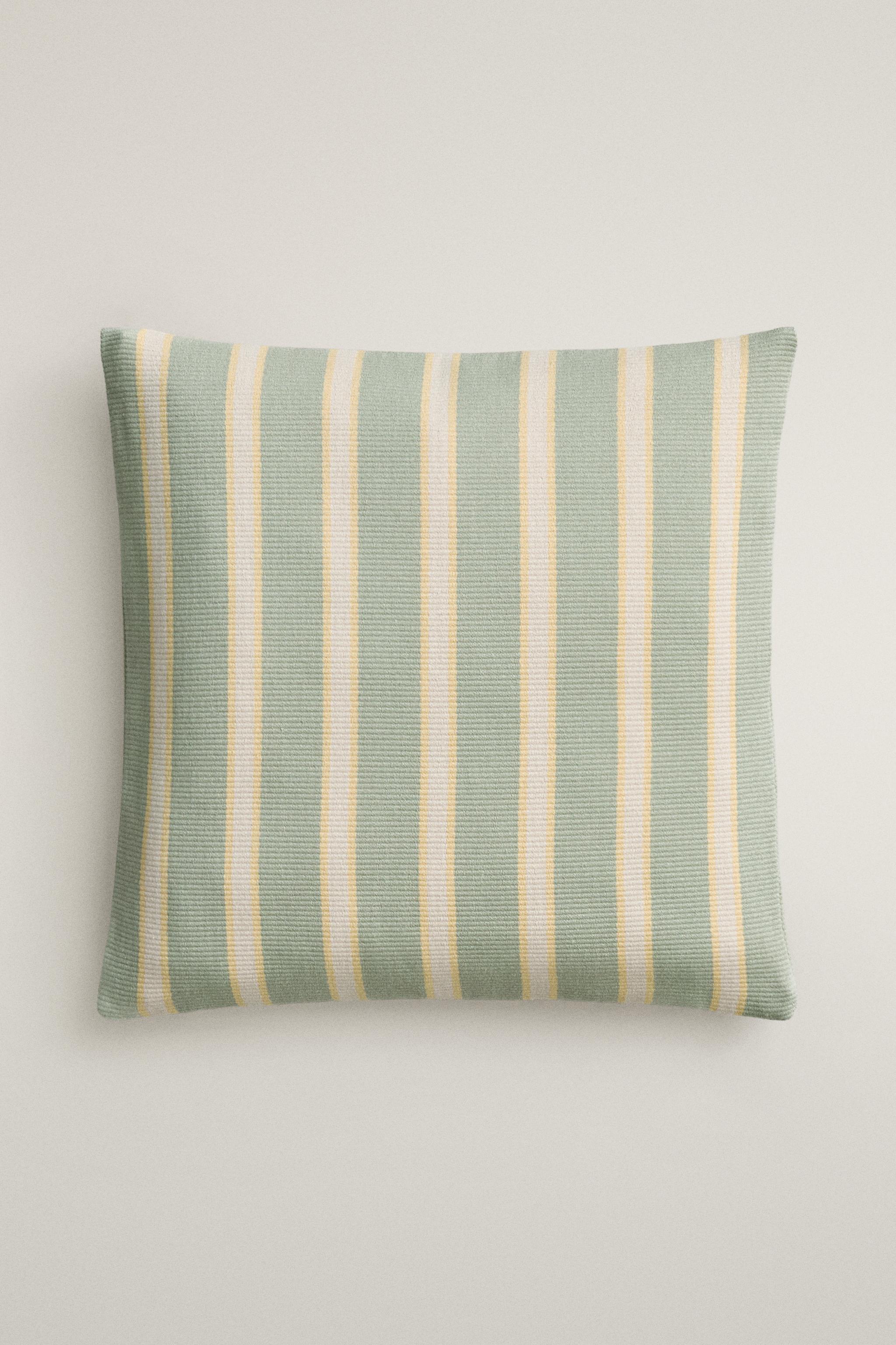 STRIPED THROW PILLOW COVER — Blue / Green