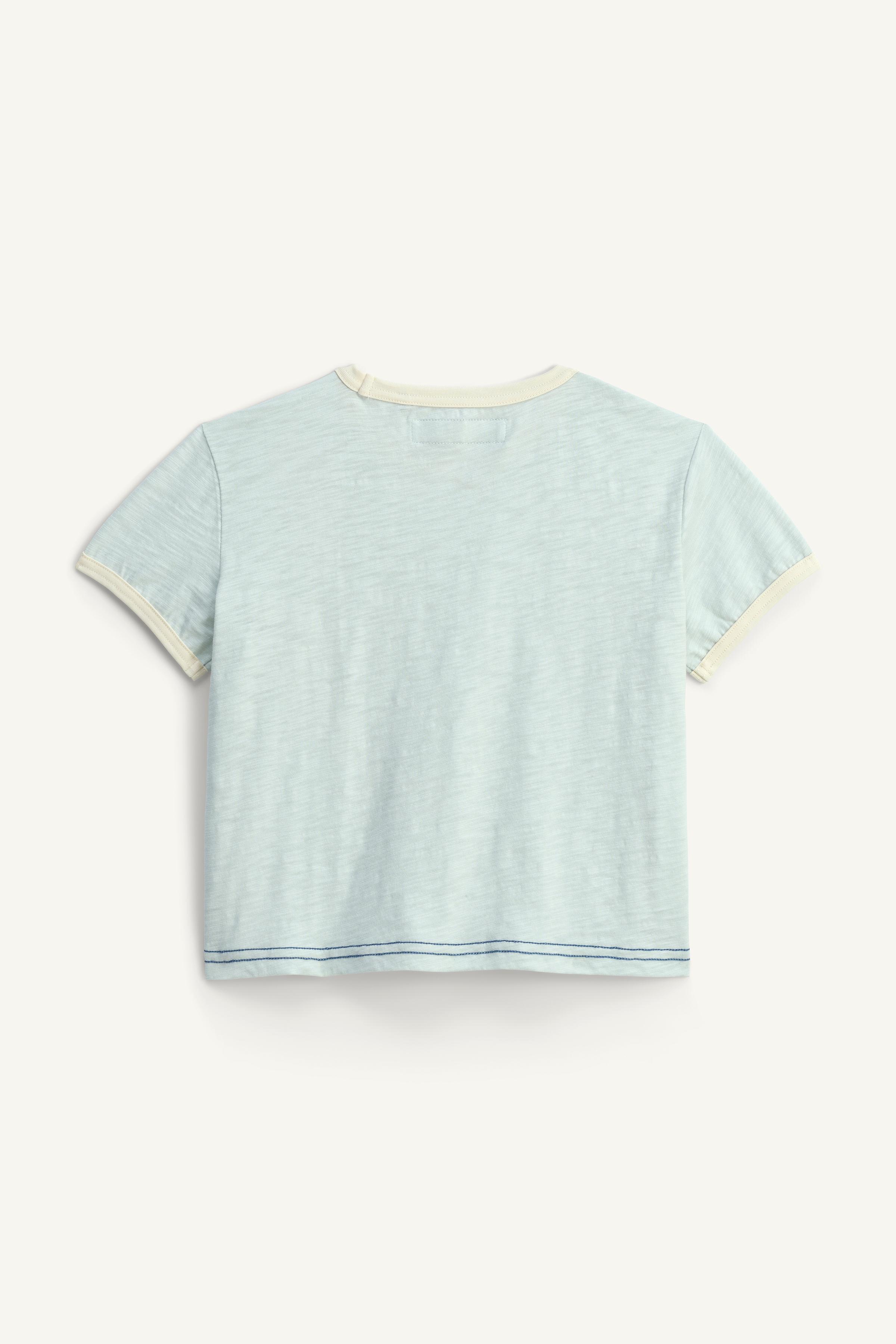 LIMITED EDITION 刺繍入りコントラストパイピングTシャツ - 空色