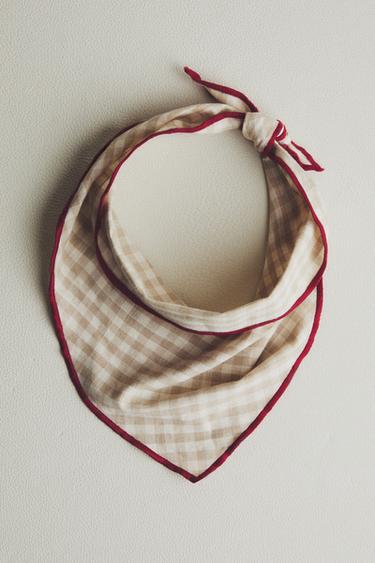CHECK LINEN AND COTTON PET BANDANA - Light beige by Zara