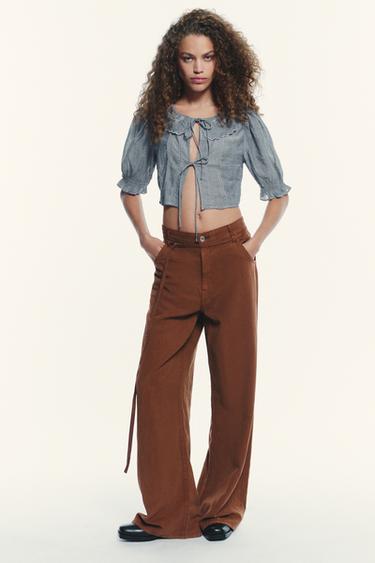 Zara EMBROIDERED CROP SHIRT - Blue / Gray