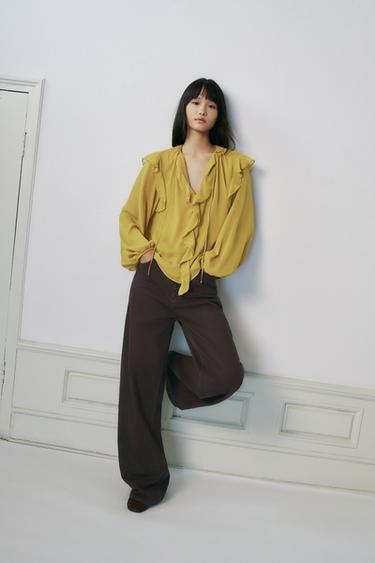 Zara 荷葉邊罩衫 - 芥末色