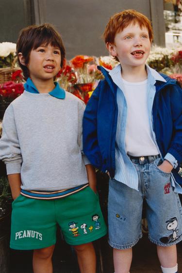 SNOOPY PEANUTS™ DENIM BERMUDA SHORTS - Mid-blue by Zara