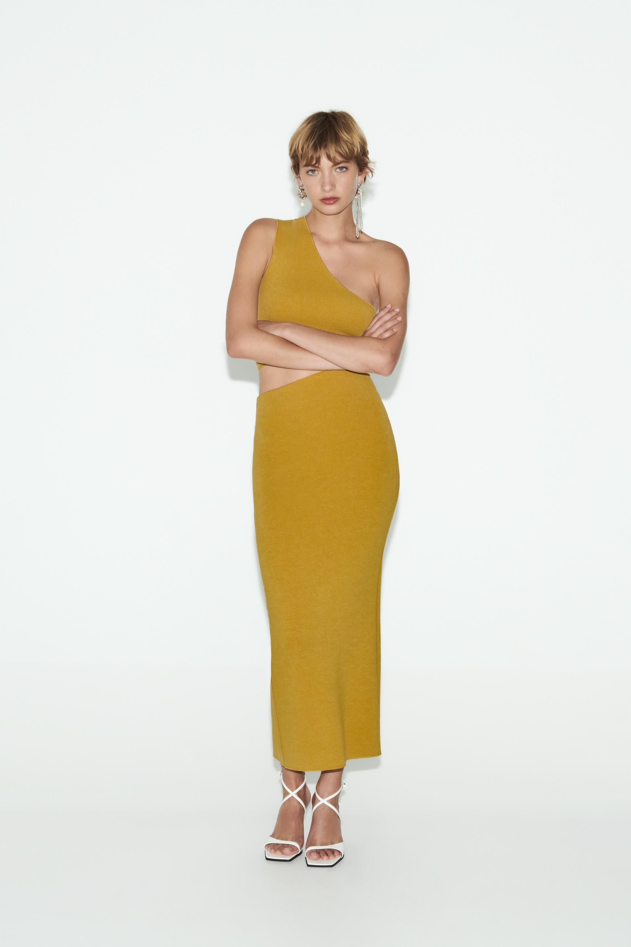 Mustard one shoulder outlet midi dress