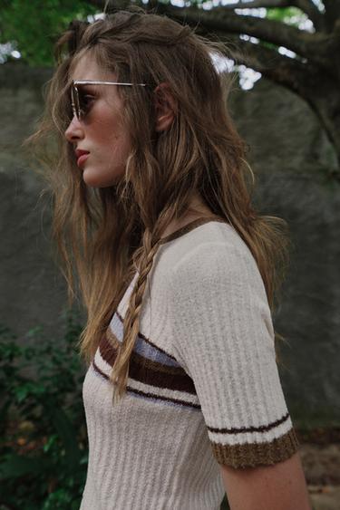 TOP RUSTIQUE À RAYURES - Écru de Zara - Image 2