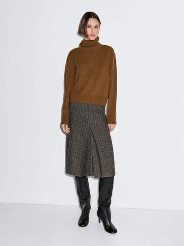 Jupe midi à carreaux 100 % laine - Marron foncé de Zara - Image 0
