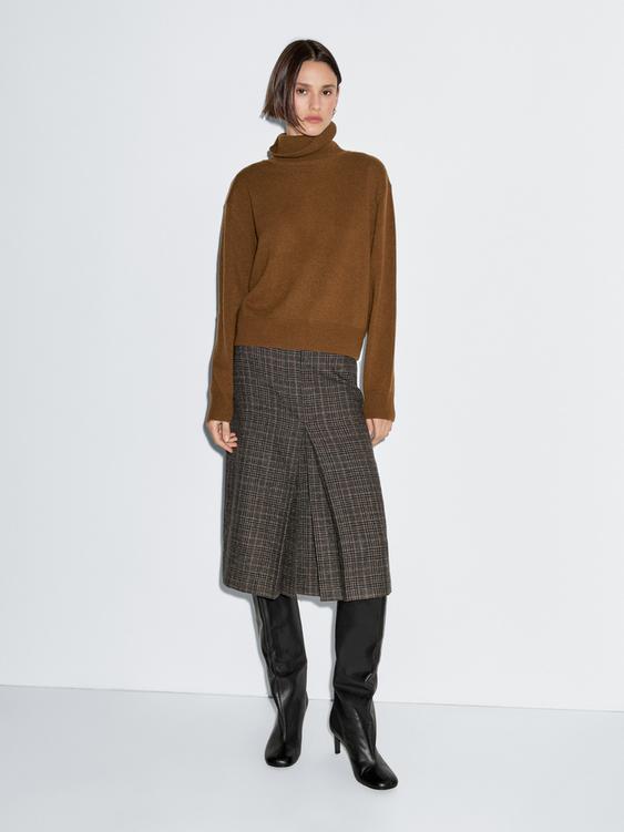 100% wool check midi skirt
