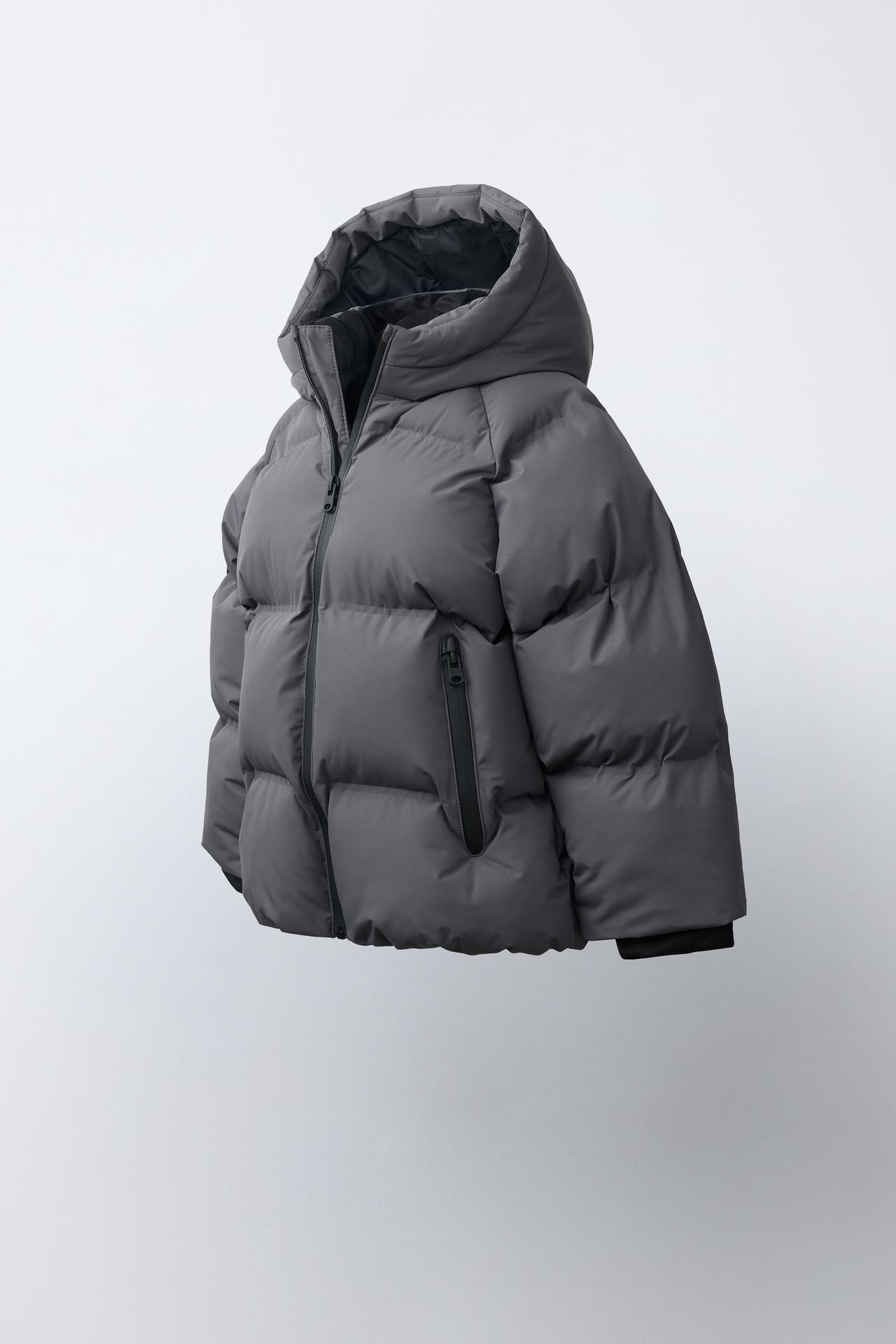 WATER-REPELLENT HOODIE PUFFER COAT — Anthracite grey