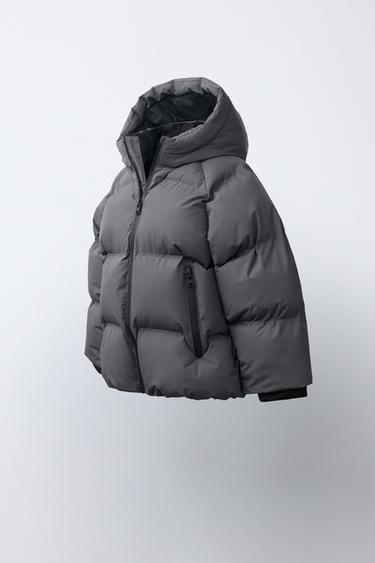 WATER-REPELLENT HOODIE PUFFER COAT — Anthracite grey 2